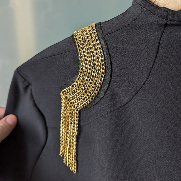 Preloved Rinascimento Black Italian Dress with Gold Shoulder Embellishments - L - Picture 2 of 16